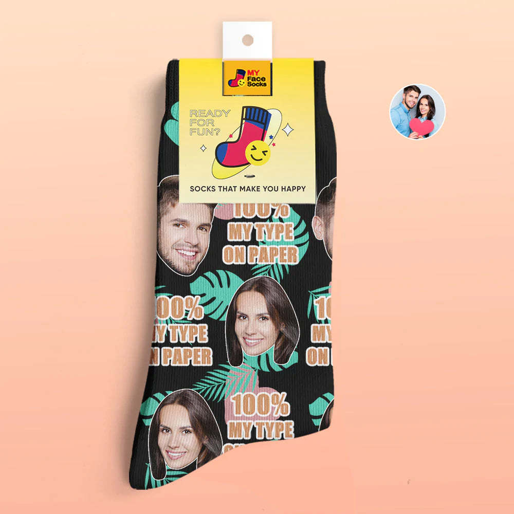 Custom 3D Digital Printed Socks Valentine's Day Gift 100% MY TYPE ON PAPER Face Socks - MyFaceSocksAu