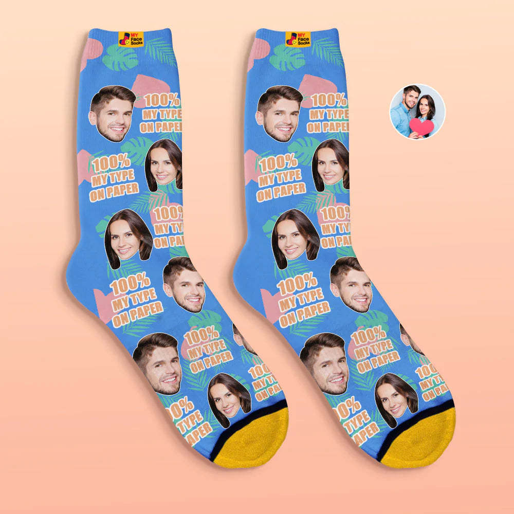 Custom 3D Digital Printed Socks Valentine's Day Gift 100 MY TYPE ON PAPER Face Socks-MyFaceSocksAu