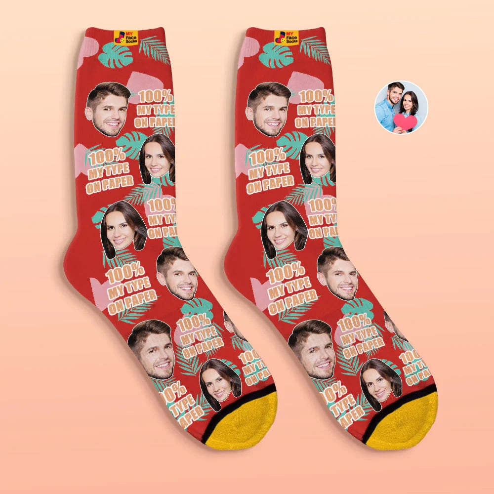 Custom 3D Digital Printed Socks Valentine's Day Gift 100 MY TYPE ON PAPER Face Socks-MyFaceSocksAu