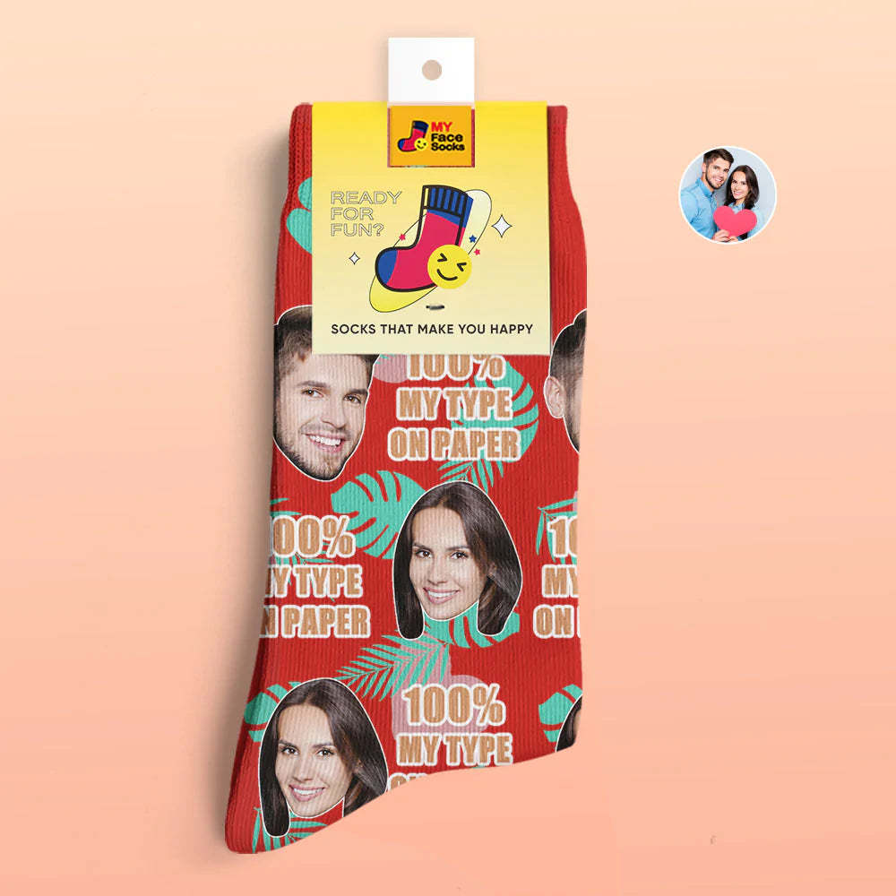 Custom 3D Digital Printed Socks Valentine's Day Gift 100% MY TYPE ON PAPER Face Socks - MyFaceSocksAu