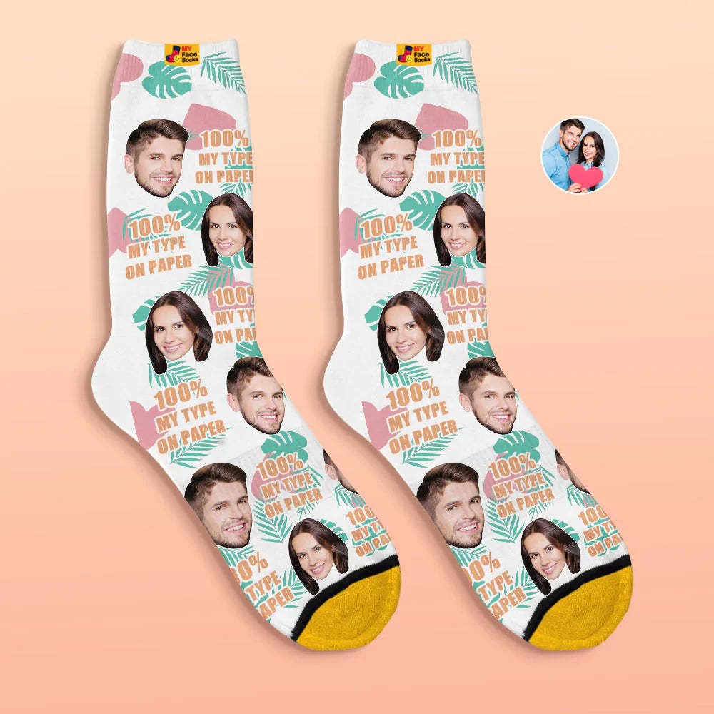 Custom 3D Digital Printed Socks Valentine's Day Gift 100 MY TYPE ON PAPER Face Socks-MyFaceSocksAu
