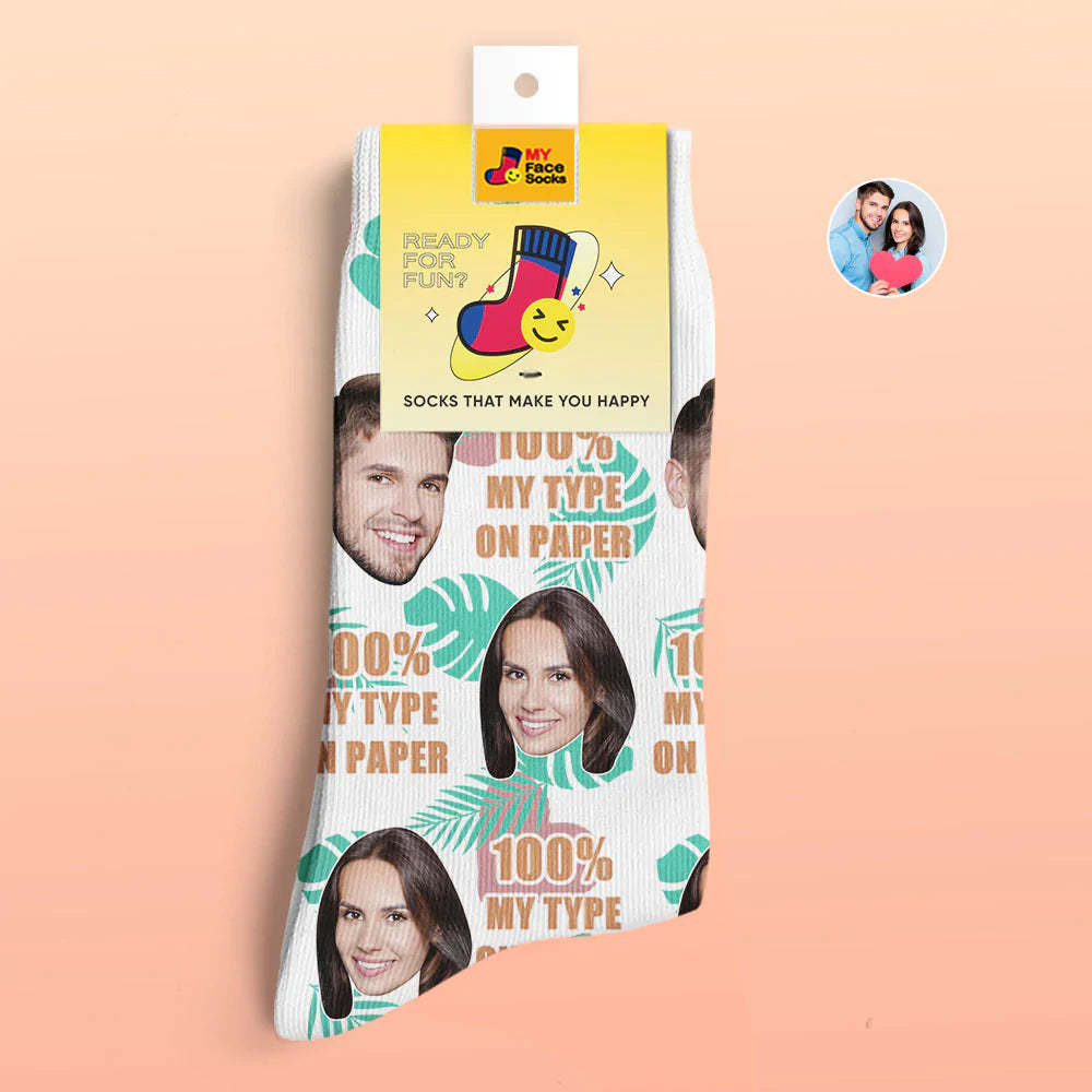 Custom 3D Digital Printed Socks Valentine's Day Gift 100% MY TYPE ON PAPER Face Socks - MyFaceSocksAu