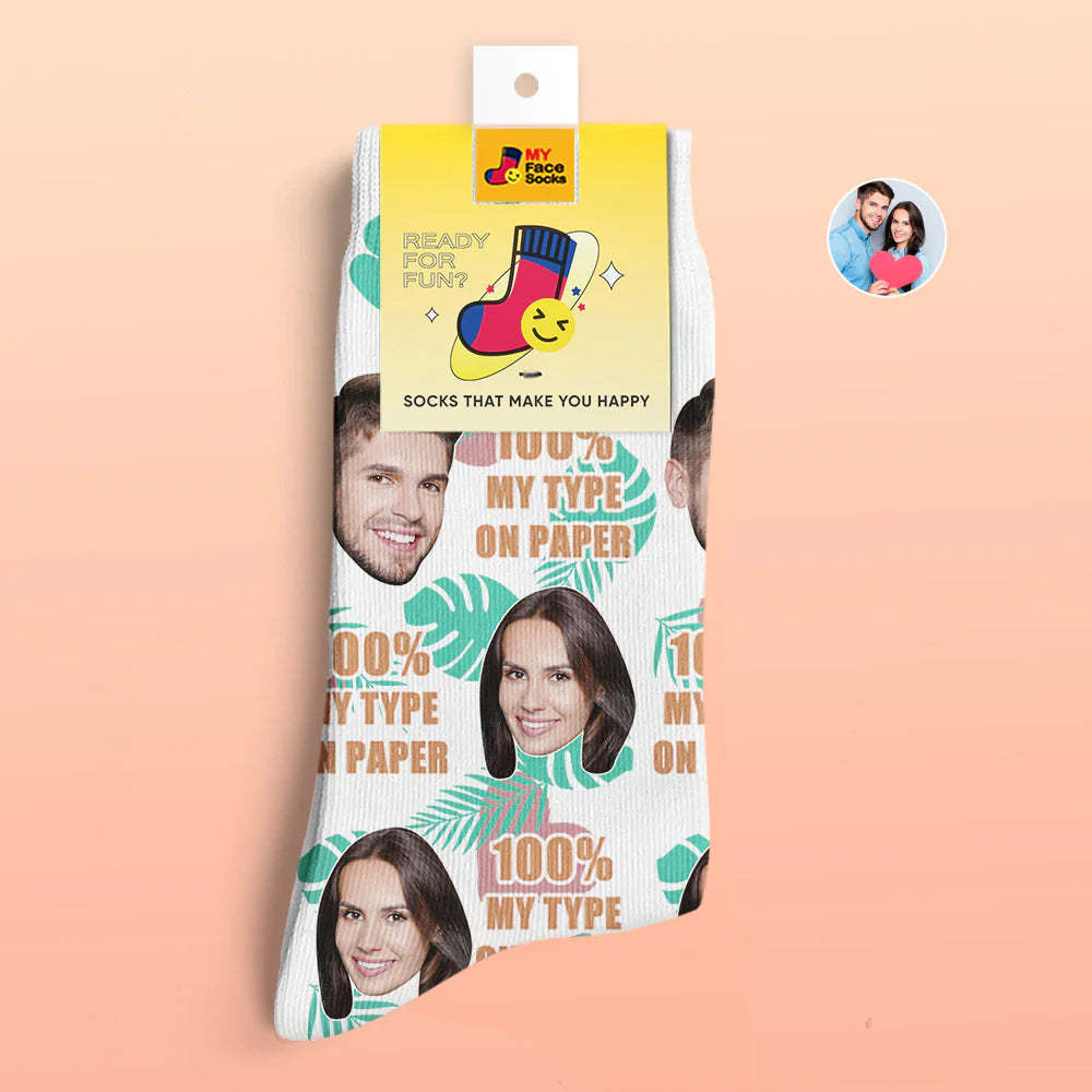 Custom 3D Digital Printed Socks Valentine's Day Gift 100 MY TYPE ON PAPER Face Socks-MyFaceSocksAu