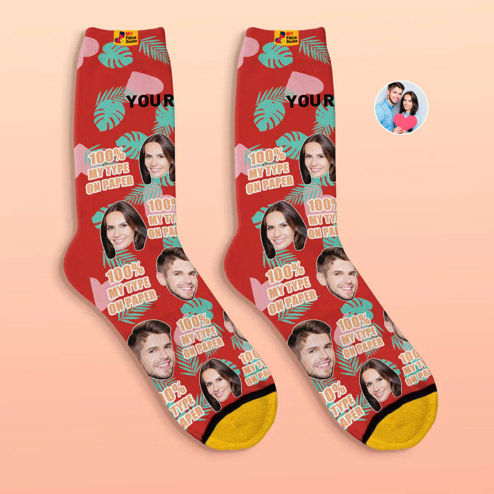 Custom 3D Digital Printed Socks Valentine's Day Gift 100 MY TYPE ON PAPER Face Socks-MyFaceSocksAu