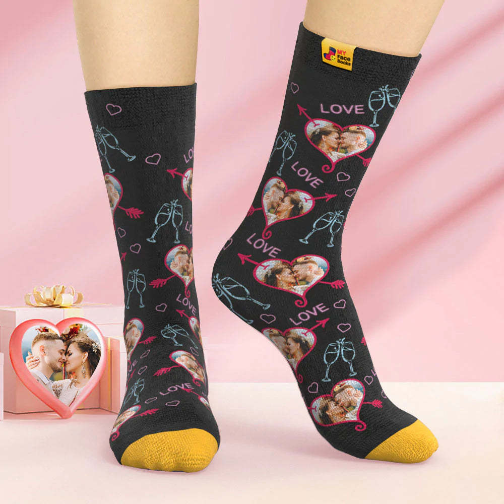 Custom 3D Digital Printed Socks Valentine's Day Gift LOVE Heart Face Socks - MyFaceSocksAu