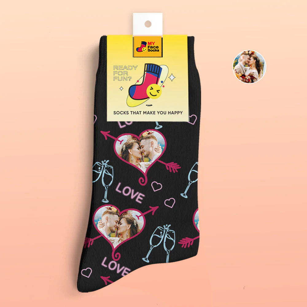 Custom 3D Digital Printed Socks Valentine's Day Gift LOVE Heart Face Socks - MyFaceSocksAu