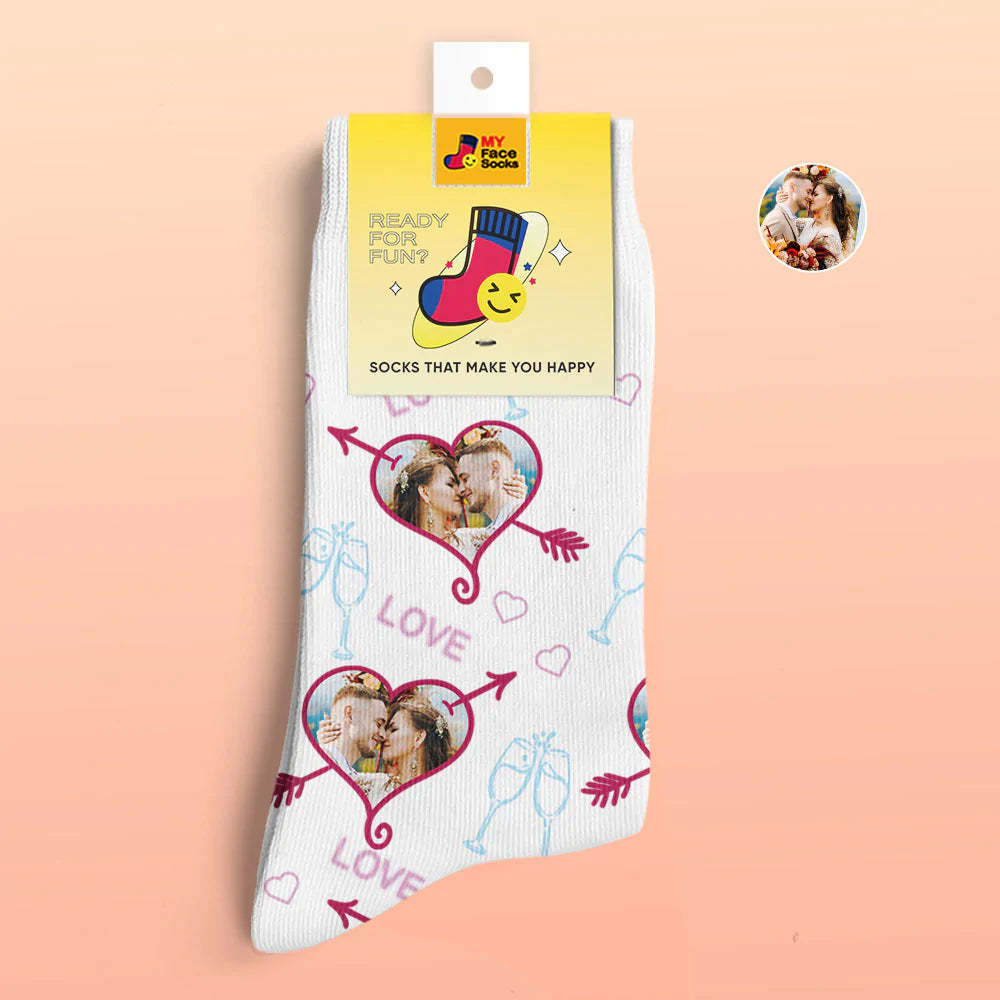 Custom 3D Digital Printed Socks Valentine's Day Gift LOVE Heart Face Socks - MyFaceSocksAu