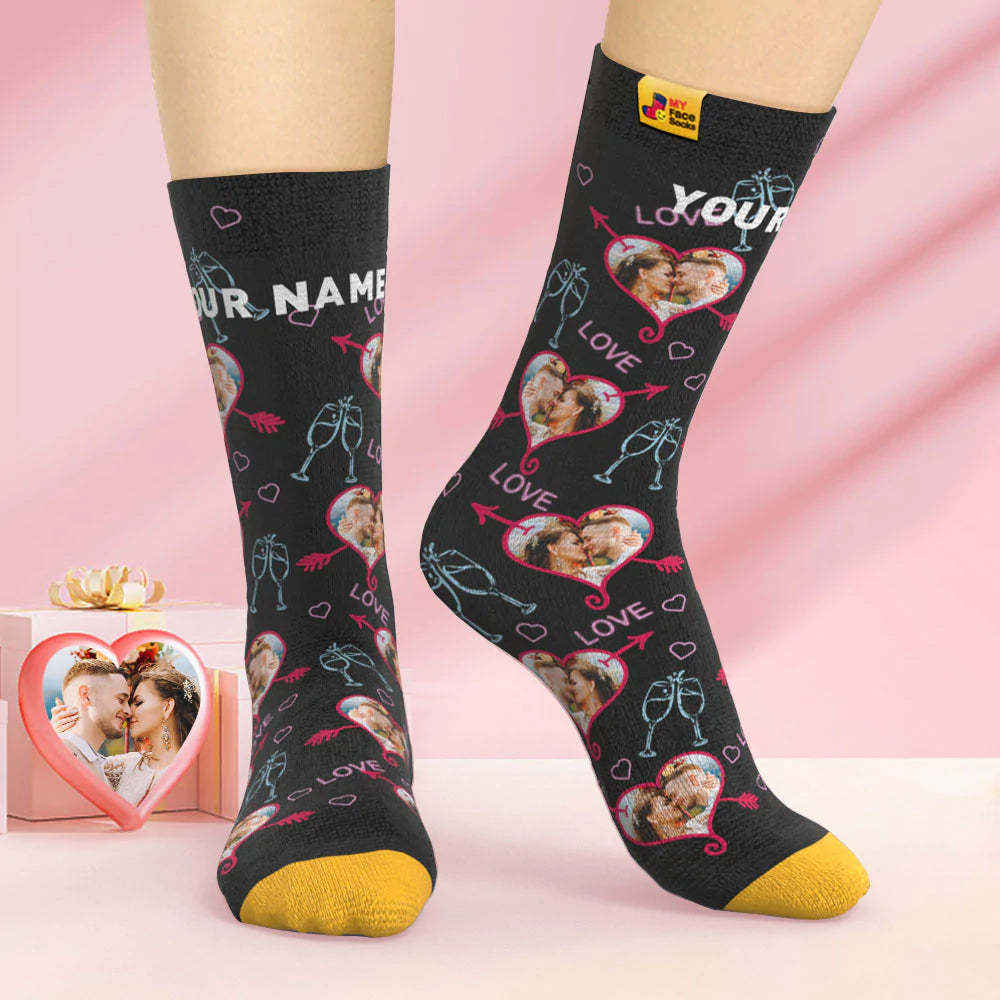 Custom 3D Digital Printed Socks Valentine's Day Gift LOVE Heart Face Socks - MyFaceSocksAu