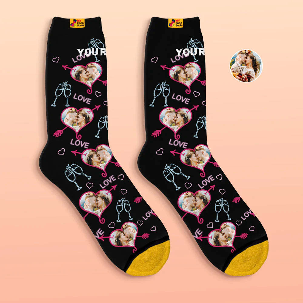 Custom 3D Digital Printed Socks Valentine's Day Gift LOVE Heart Face Socks - MyFaceSocksAu