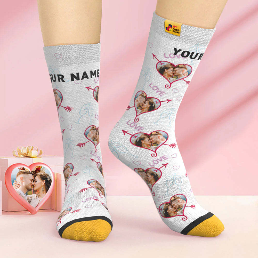 Custom 3D Digital Printed Socks Valentine's Day Gift LOVE Heart Face Socks - MyFaceSocksAu