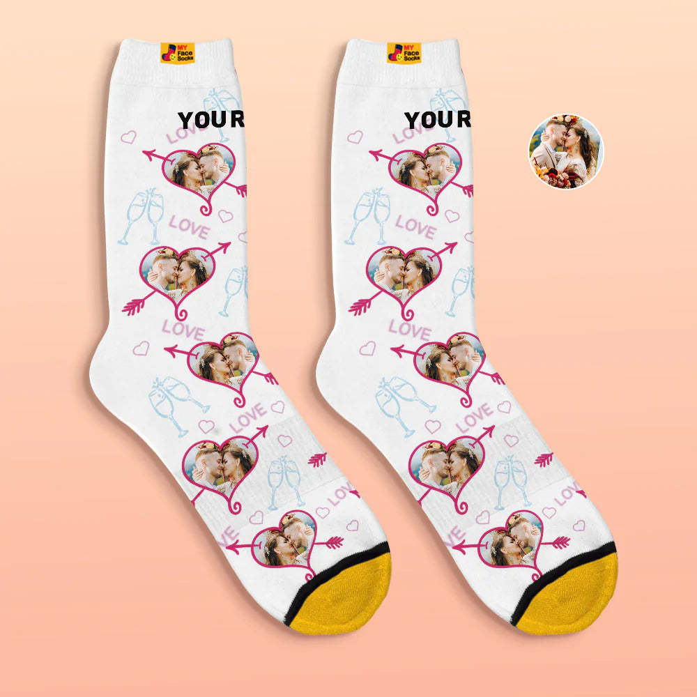 Custom 3D Digital Printed Socks Valentine's Day Gift LOVE Heart Face Socks - MyFaceSocksAu