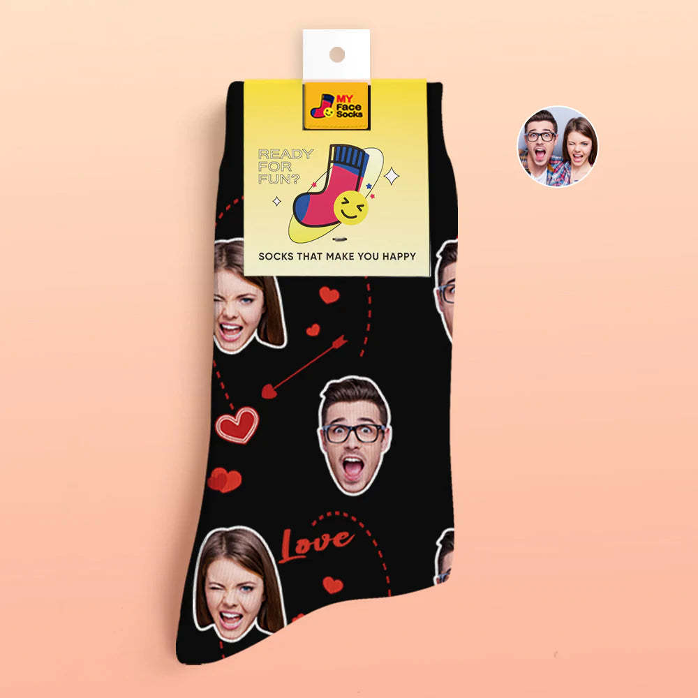 Custom 3D Digital Printed Socks Valentine's Day Gifts Love Heart Face Socks For Lover - MyFaceSocksAu