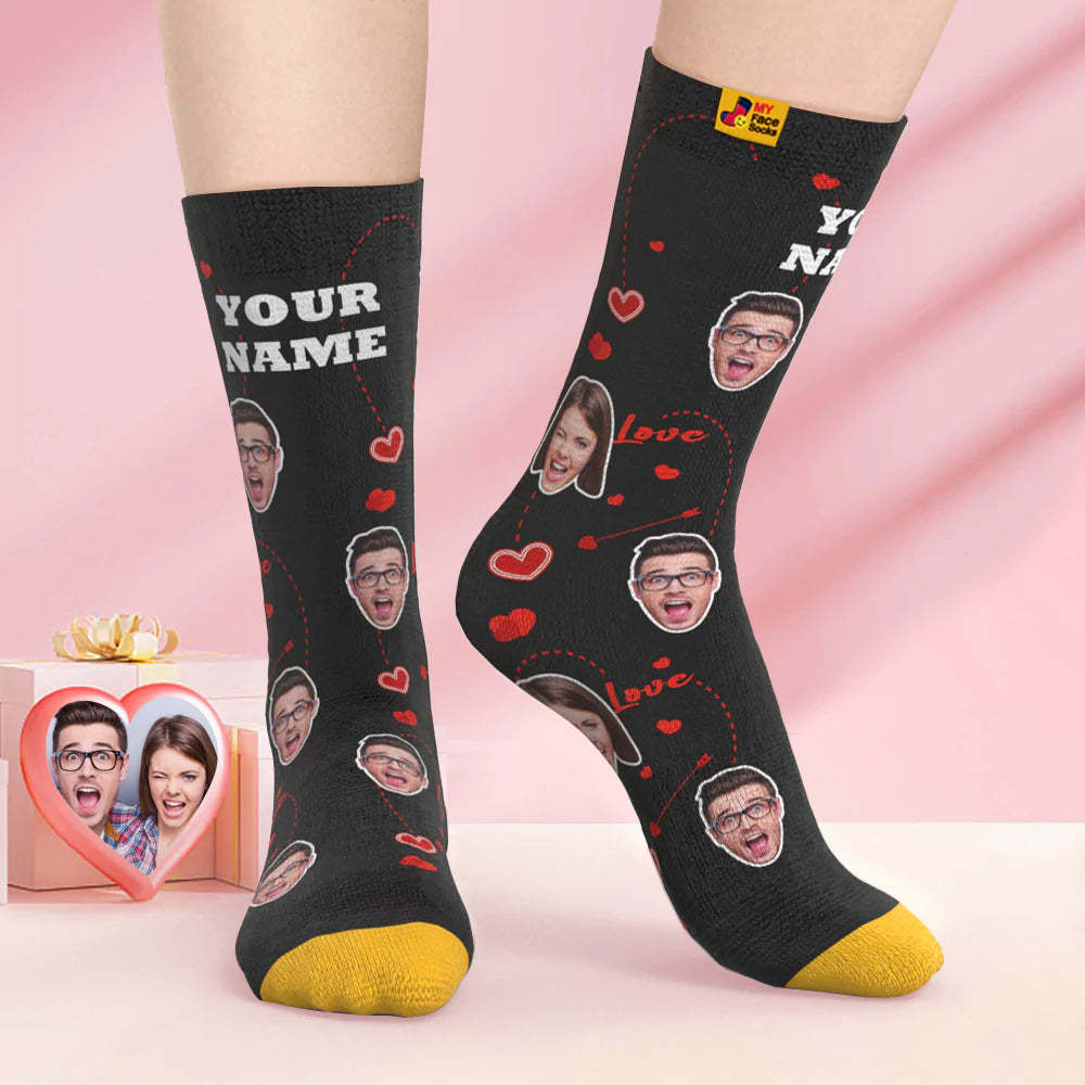 Custom 3D Digital Printed Socks Valentine's Day Gifts Love Heart Face Socks For Lover - MyFaceSocksAu