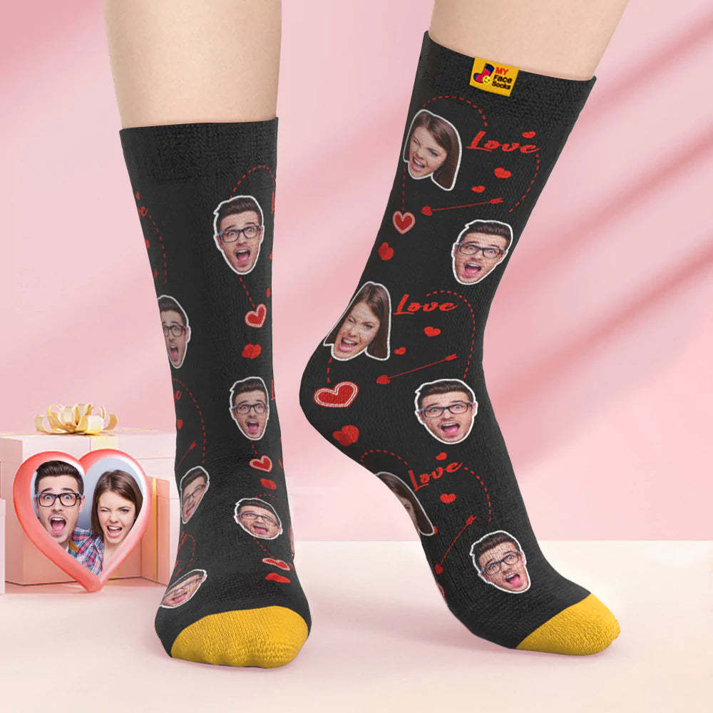 Custom 3D Digital Printed Socks Valentine's Day Gifts Love Heart Face Socks For Lover - MyFaceSocksAu