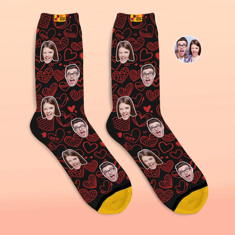 Custom 3D Digital Printed Socks Valentine's Day Gift Fluttering Hearts All-Over Face Socks For Lover - MyFaceSocksAu