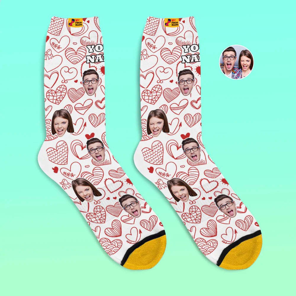 Custom 3D Digital Printed Socks Valentine's Day Gift Fluttering Hearts All-Over Face Socks For Lover - MyFaceSocksAu