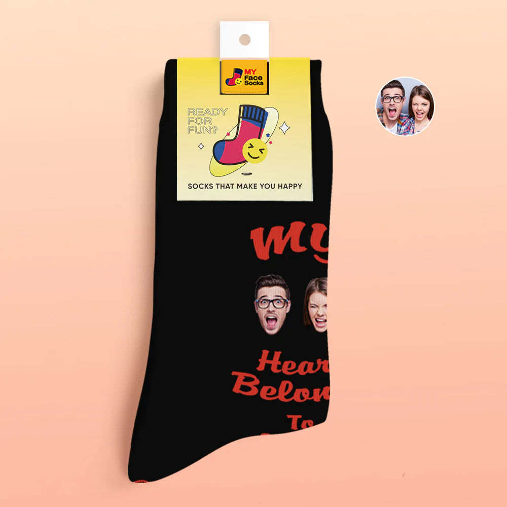 Custom 3D Digital Printed Socks Valentine's Day Gift My Heart Belongs To You Face Socks For Lover - MyFaceSocksAu