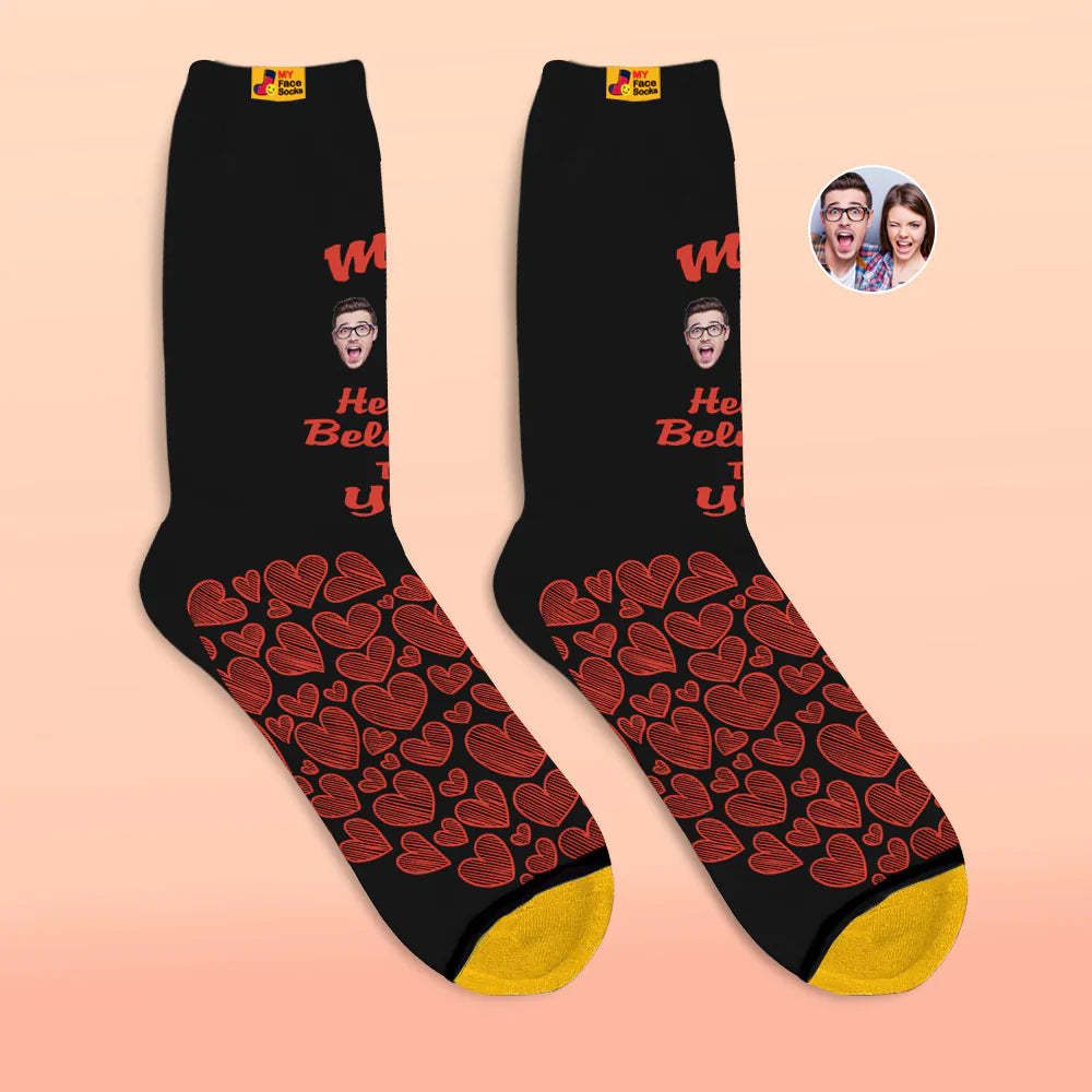 Custom 3D Digital Printed Socks Valentine's Day Gift My Heart Belongs To You Face Socks For Lover - MyFaceSocksAu