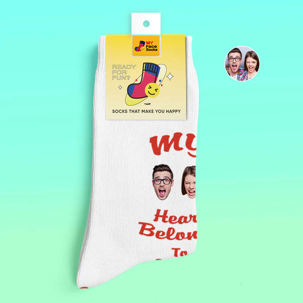 Custom 3D Digital Printed Socks Valentine's Day Gift My Heart Belongs To You Face Socks For Lover - MyFaceSocksAu
