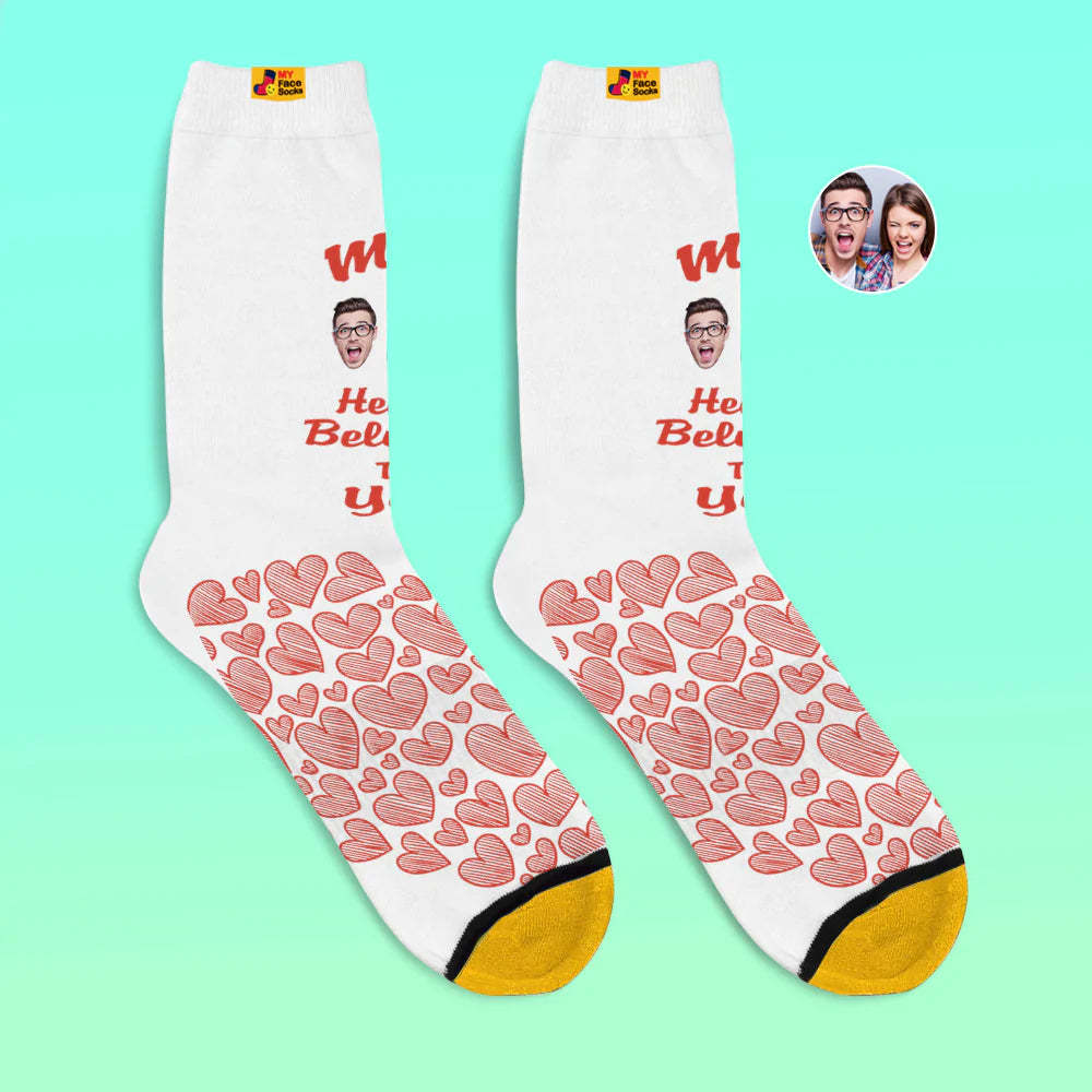 Custom 3D Digital Printed Socks Valentine's Day Gift My Heart Belongs To You Face Socks For Lover - MyFaceSocksAu