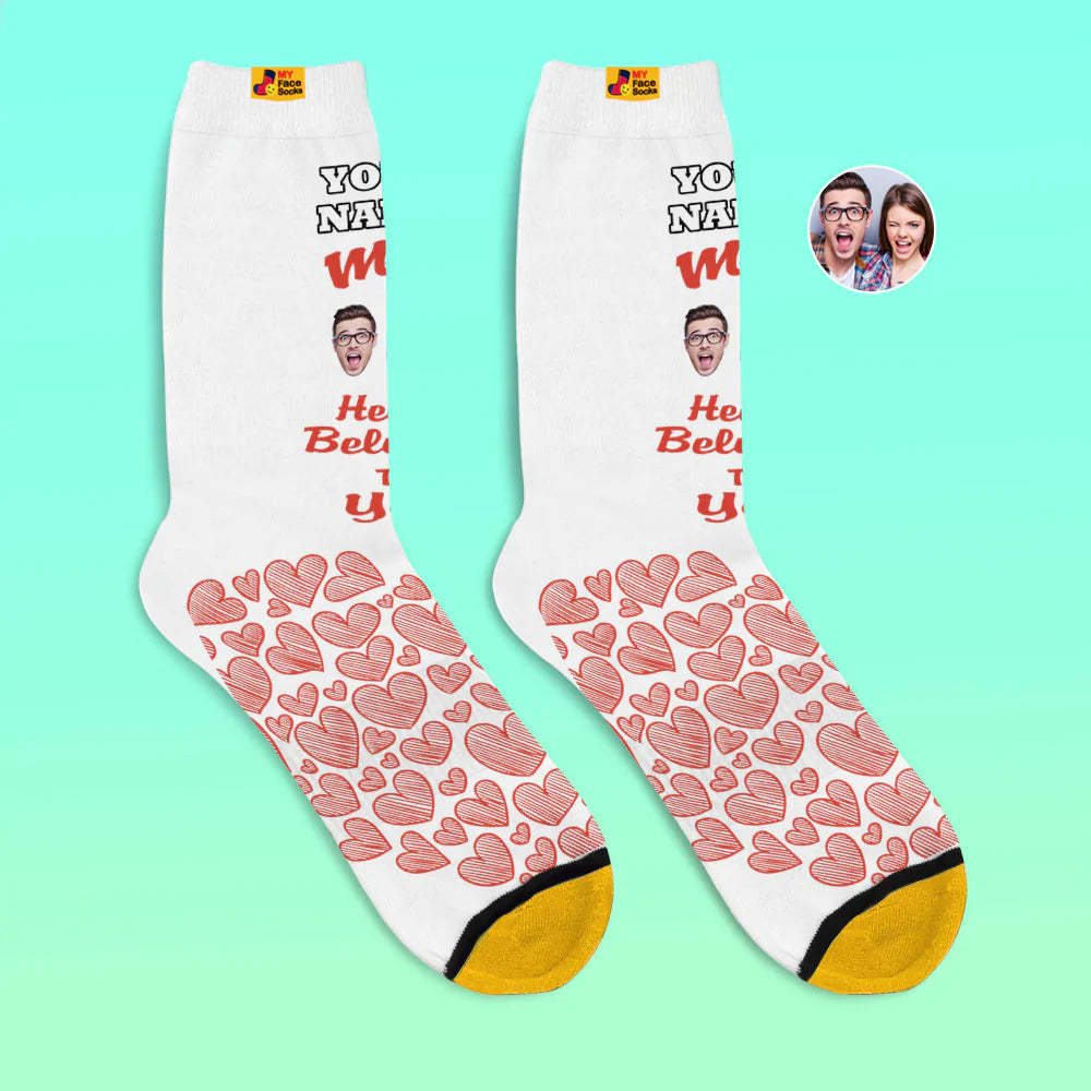 Custom 3D Digital Printed Socks Valentine's Day Gift My Heart Belongs To You Face Socks For Lover - MyFaceSocksAu
