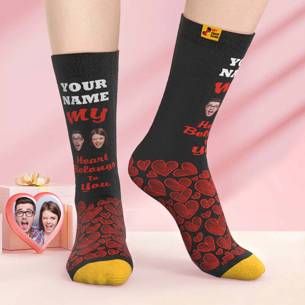 Custom 3D Digital Printed Socks Valentine's Day Gift My Heart Belongs To You Face Socks For Lover - MyFaceSocksAu