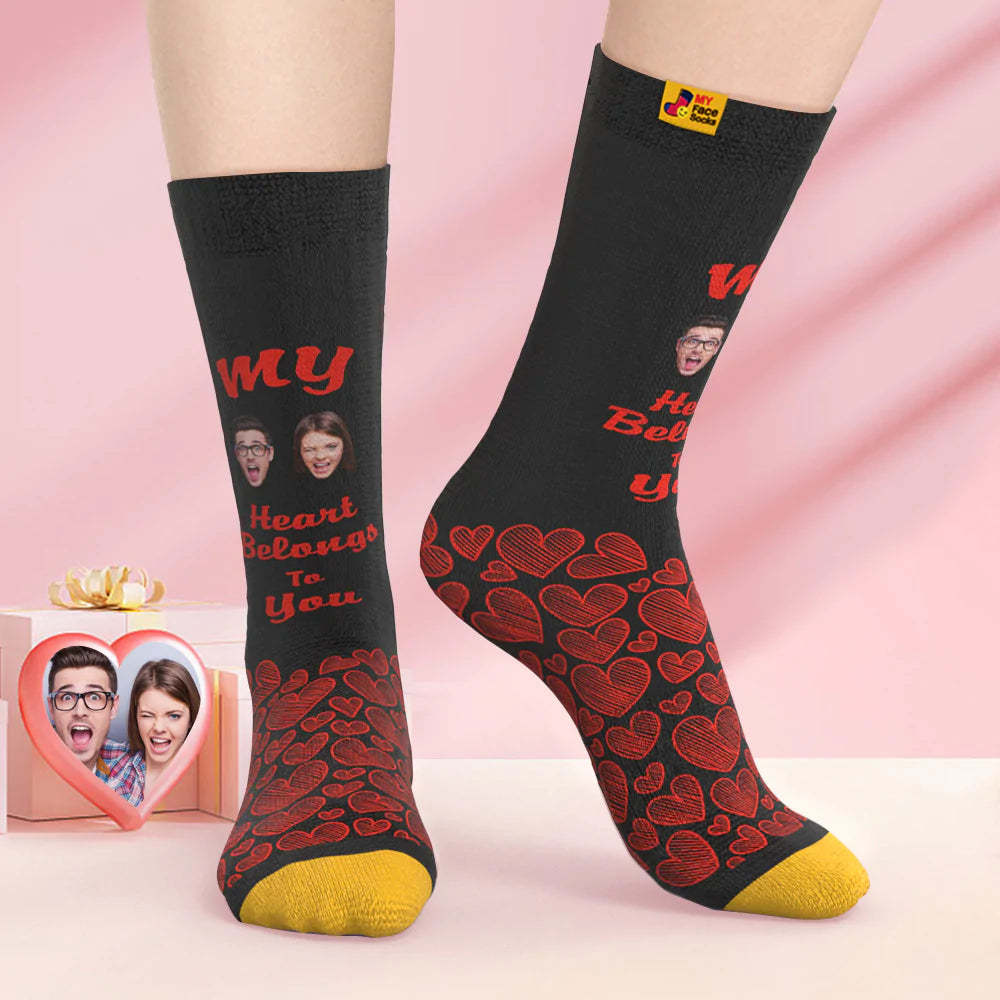 Custom 3D Digital Printed Socks Valentine's Day Gift My Heart Belongs To You Face Socks For Lover - MyFaceSocksAu