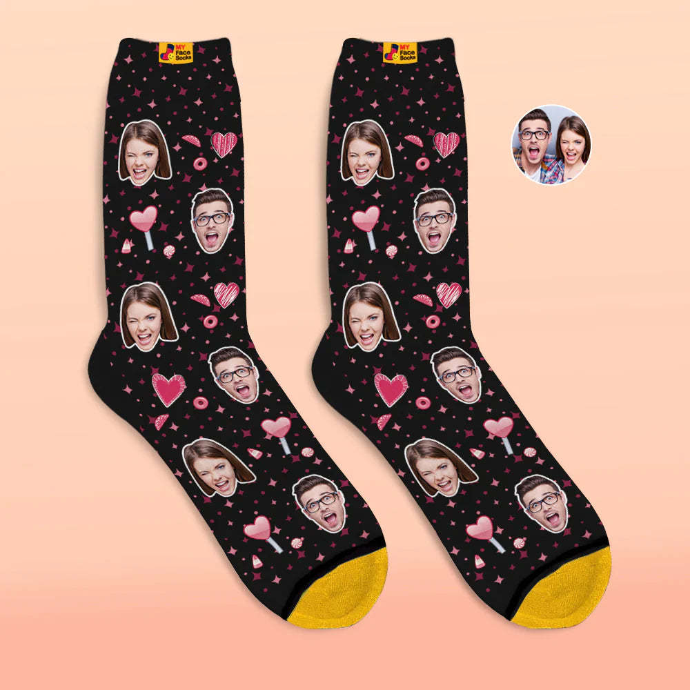 Custom 3D Digital Printed Socks Valentine's Day Gift Candy Heart Face Socks For Lover - MyFaceSocksAu