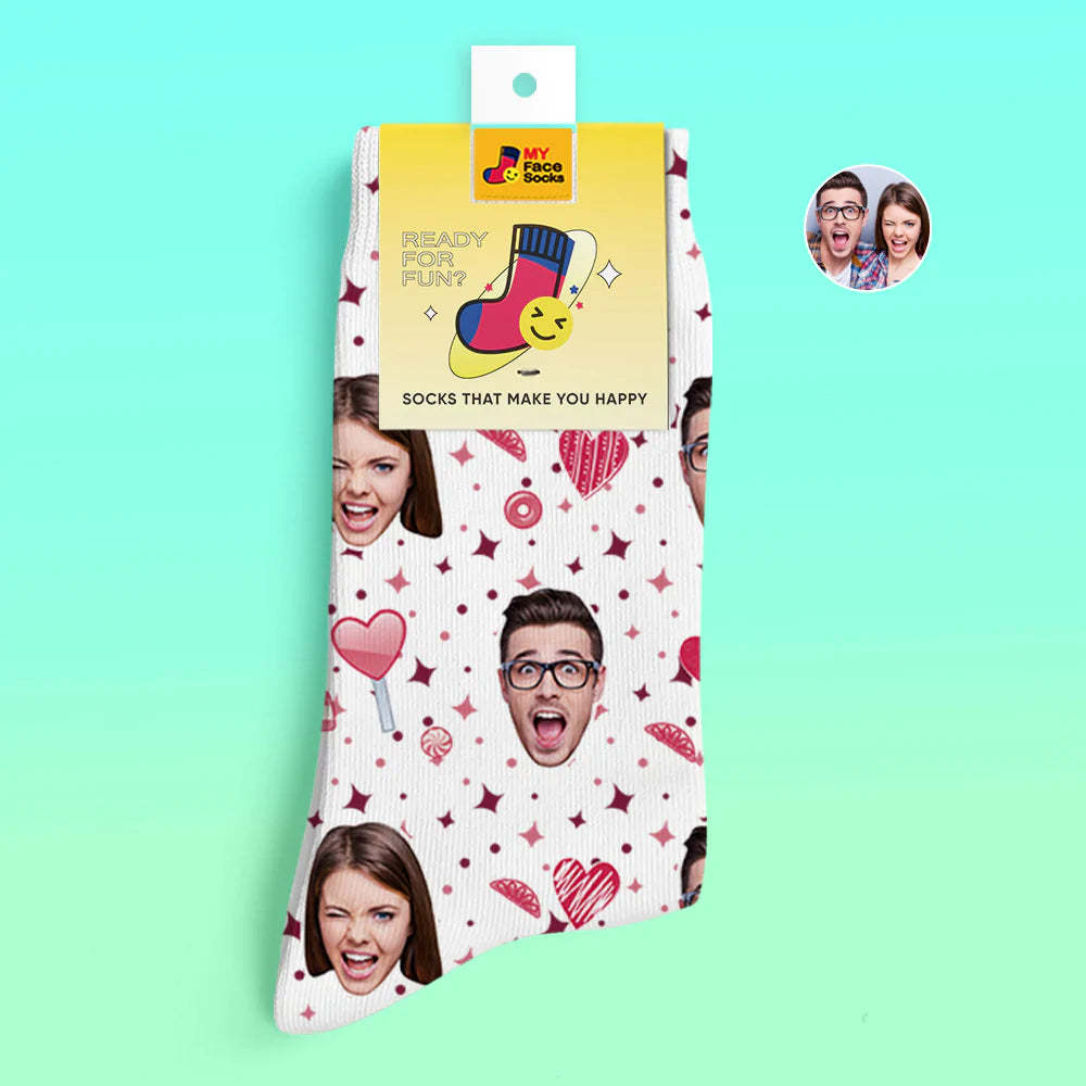 Custom 3D Digital Printed Socks Valentine's Day Gift Candy Heart Face Socks For Lover - MyFaceSocksAu