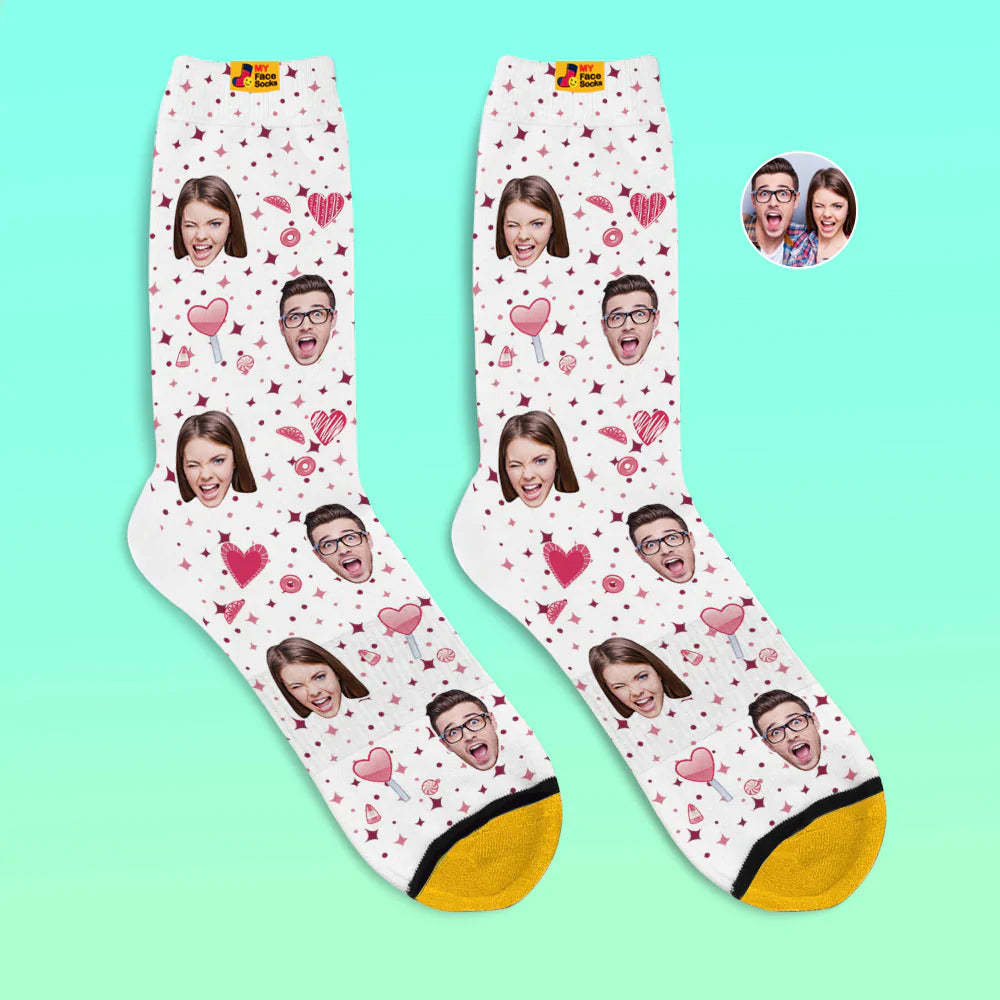 Custom 3D Digital Printed Socks Valentine's Day Gift Candy Heart Face Socks For Lover - MyFaceSocksAu