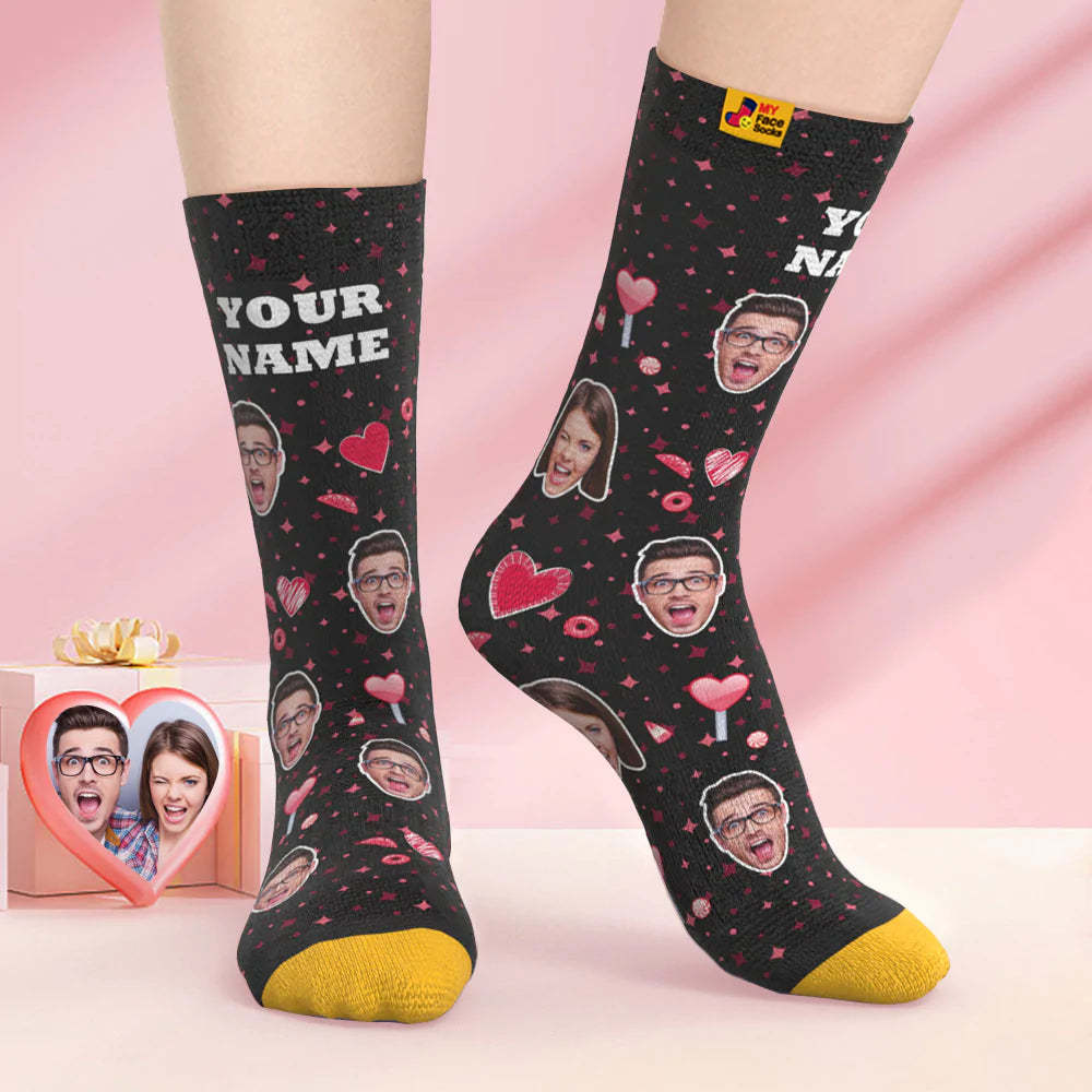 Custom 3D Digital Printed Socks Valentine's Day Gift Candy Heart Face Socks For Lover - MyFaceSocksAu