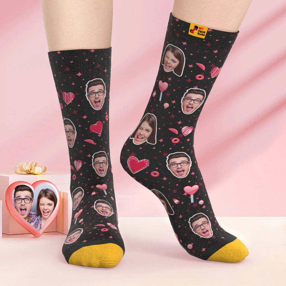 Custom 3D Digital Printed Socks Valentine's Day Gift Candy Heart Face Socks For Lover - MyFaceSocksAu