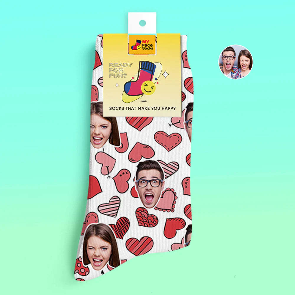 Custom 3D Digital Printed Socks Valentine's Day Gift Various Hearts Face Socks For Lover - MyFaceSocksAu