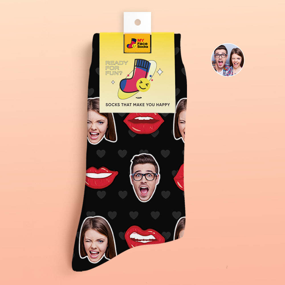 Custom 3D Digital Printed Socks Valentine's Day Gifts Sexy Lip Face Socks - MyFaceSocksAu