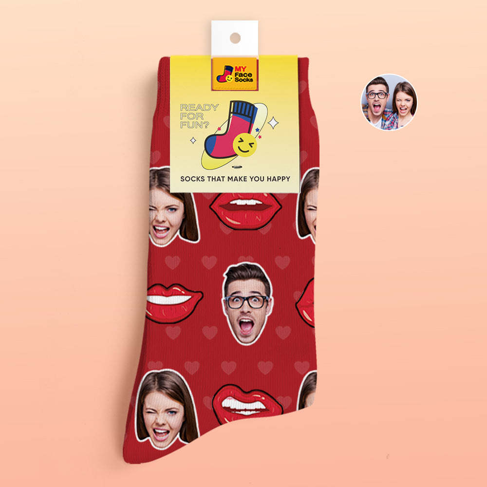 Custom 3D Digital Printed Socks Valentine's Day Gifts Sexy Lip Face Socks - MyFaceSocksAu