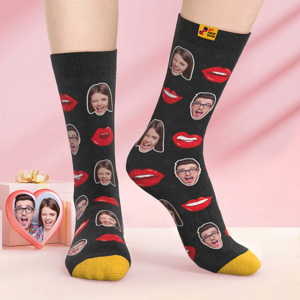 Custom 3D Digital Printed Socks Valentine's Day Gifts Sexy Lip Face Socks - MyFaceSocksAu