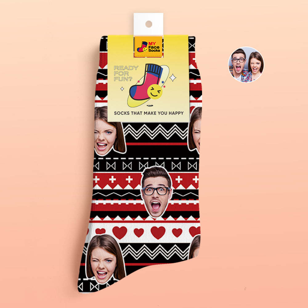Custom 3D Digital Printed Socks Valentine's Day Gifts Heart Funny Face Socks - MyFaceSocksAu