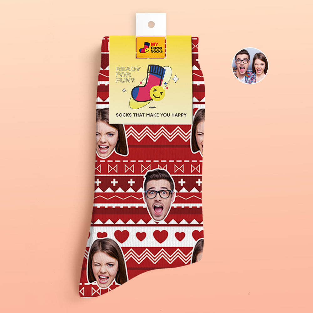 Custom 3D Digital Printed Socks Valentine's Day Gifts Heart Funny Face Socks - MyFaceSocksAu