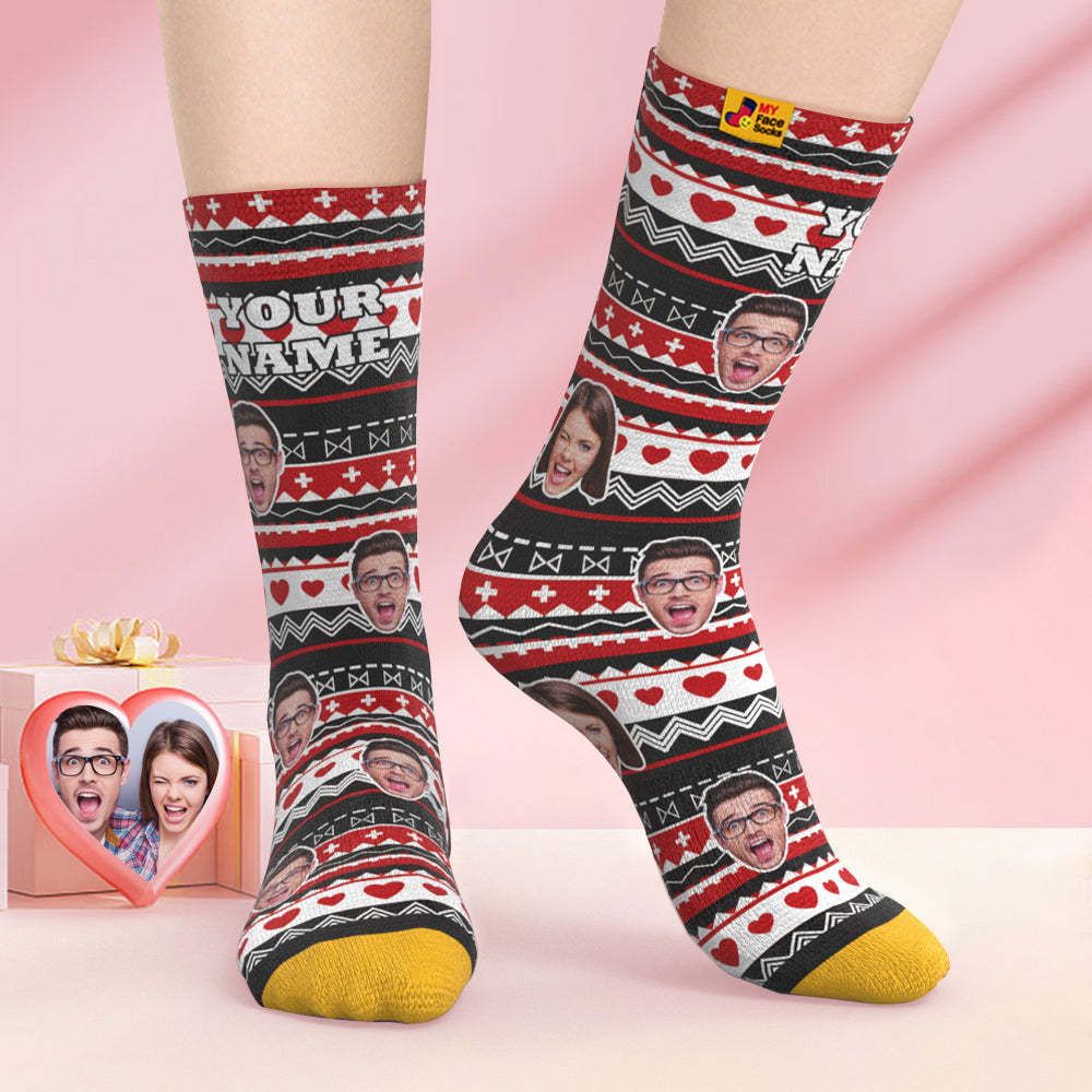 Custom 3D Digital Printed Socks Valentine's Day Gifts Heart Funny Face Socks - MyFaceSocksAu