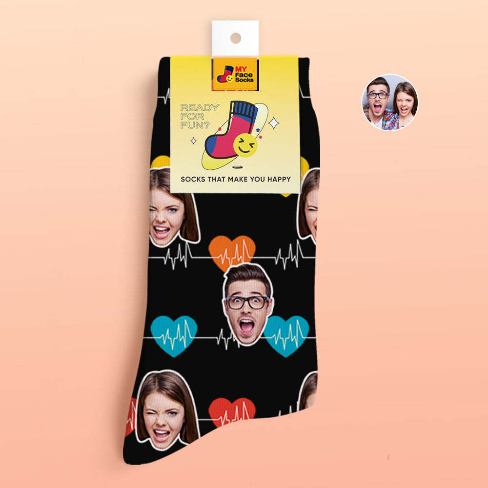 Custom 3D Digital Printed Socks Valentine's Day Gifts Heart Monitor Face Socks - MyFaceSocksAu