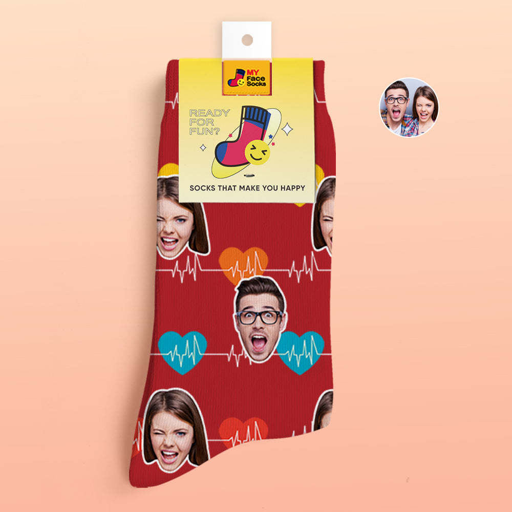 Custom 3D Digital Printed Socks Valentine's Day Gifts Heart Monitor Face Socks - MyFaceSocksAu
