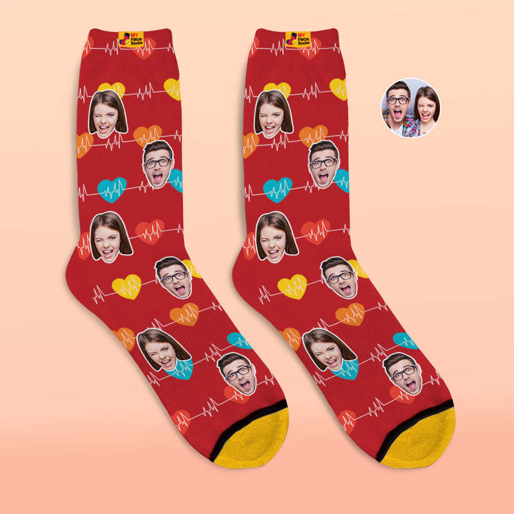 Custom 3D Digital Printed Socks Valentine's Day Gifts Heart Monitor Face Socks - MyFaceSocksAu