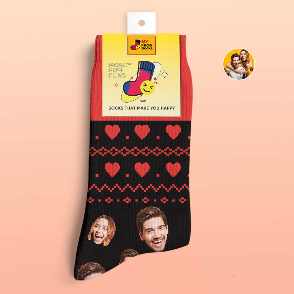 Custom 3D Digital Printed Socks Valentine's Day Gifts Heart Fair Face Socks - MyFaceSocksAu