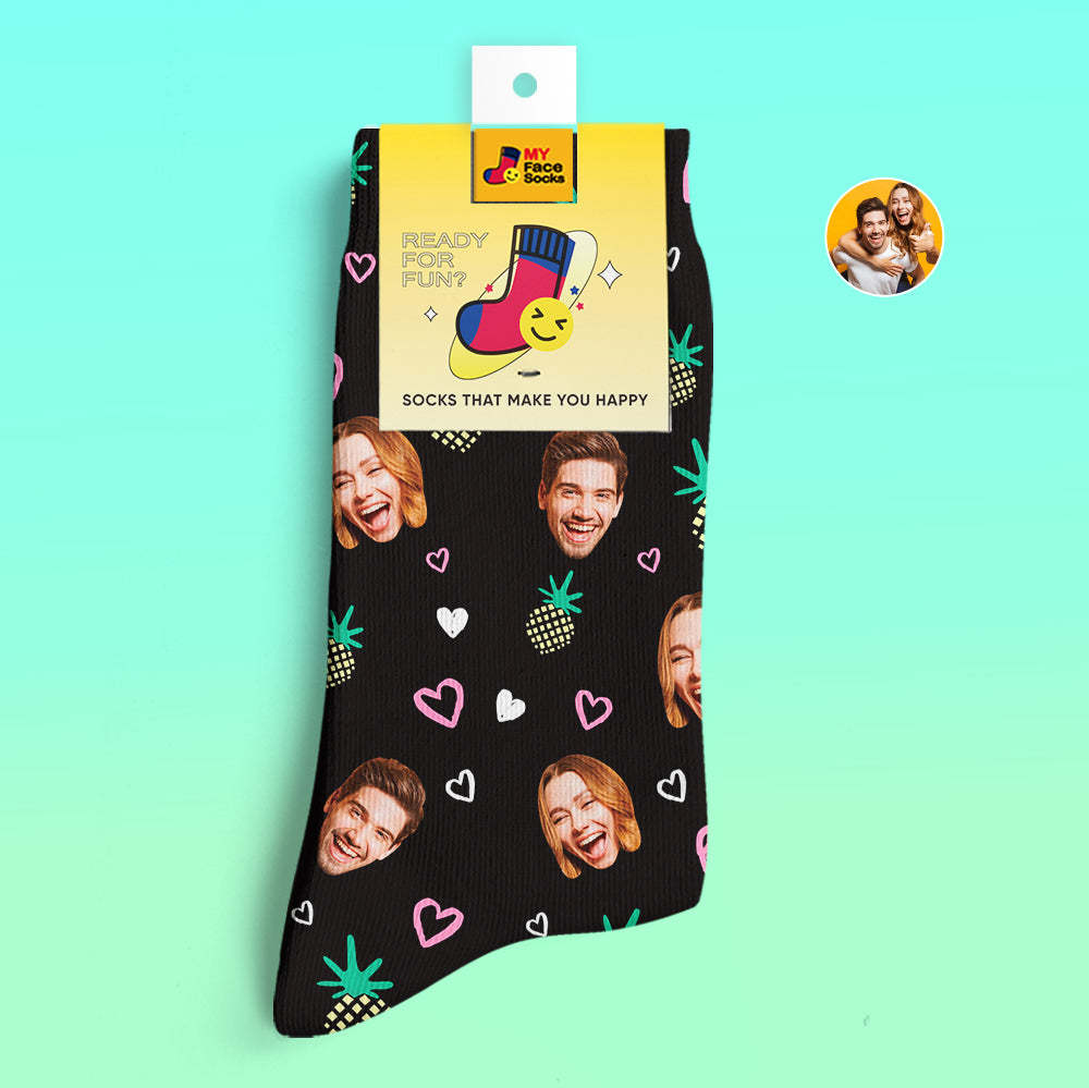 Custom 3D Digital Printed Socks Valentine's Day Gifts Pineapple Face Socks - MyFaceSocksAu