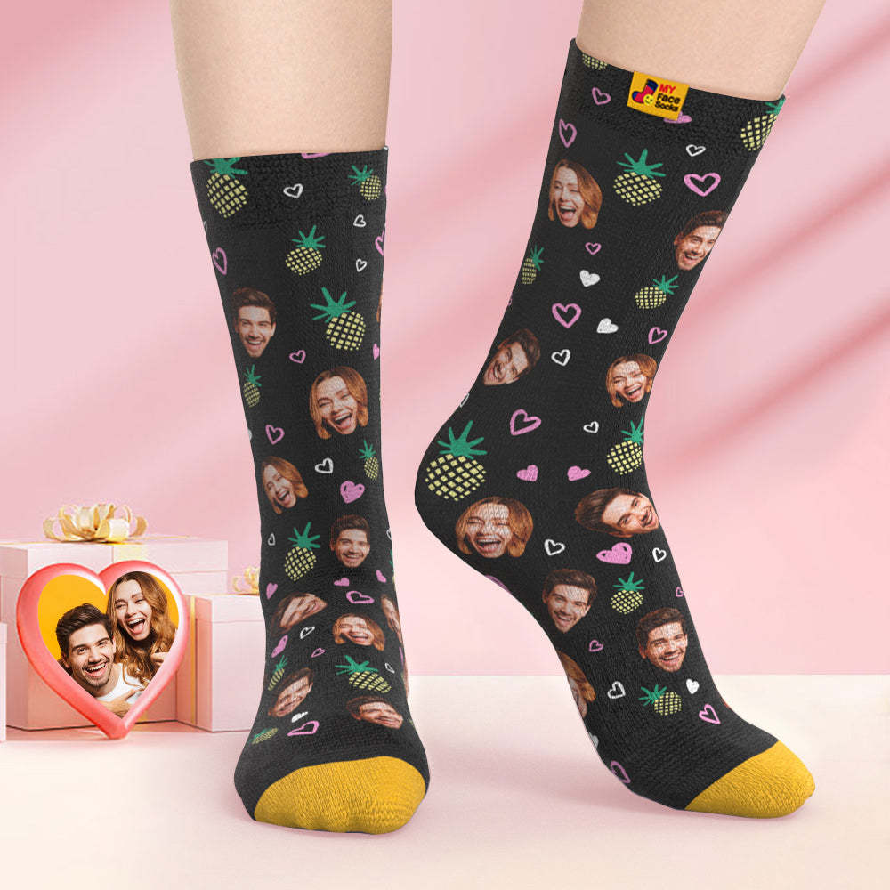 Custom 3D Digital Printed Socks Valentine's Day Gifts Pineapple Face Socks - MyFaceSocksAu