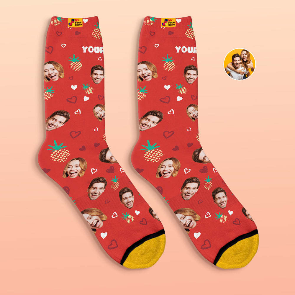 Custom 3D Digital Printed Socks Valentine's Day Gifts Pineapple Face Socks - MyFaceSocksAu