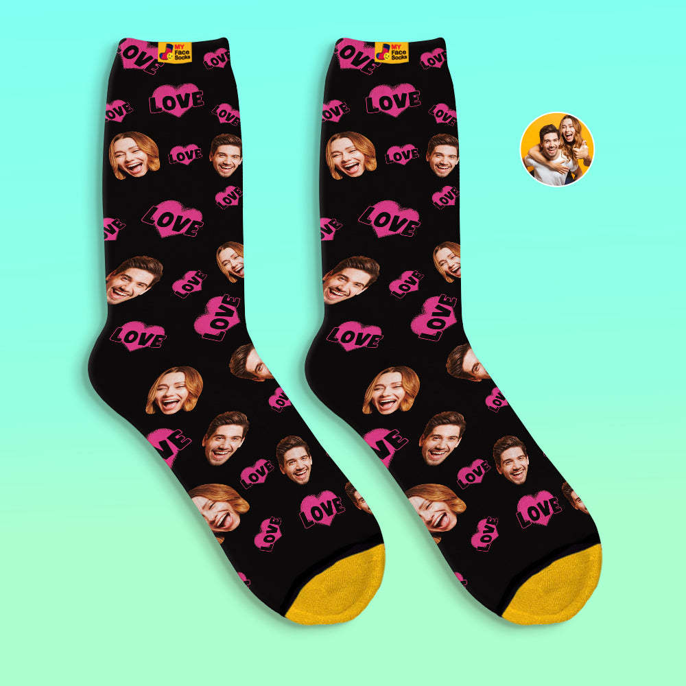 Custom 3D Digital Printed Socks Valentine's Day Gift Love Is Love Face Socks - MyFaceSocksAu