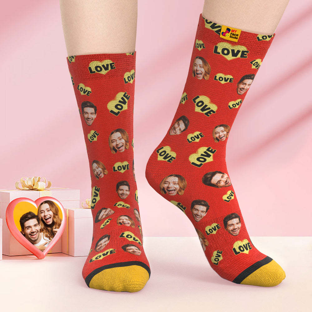 Custom 3D Digital Printed Socks Valentine's Day Gift Love Is Love Face Socks - MyFaceSocksAu