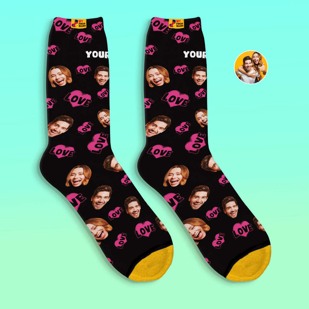 Custom 3D Digital Printed Socks Valentine's Day Gift Love Is Love Face Socks - MyFaceSocksAu