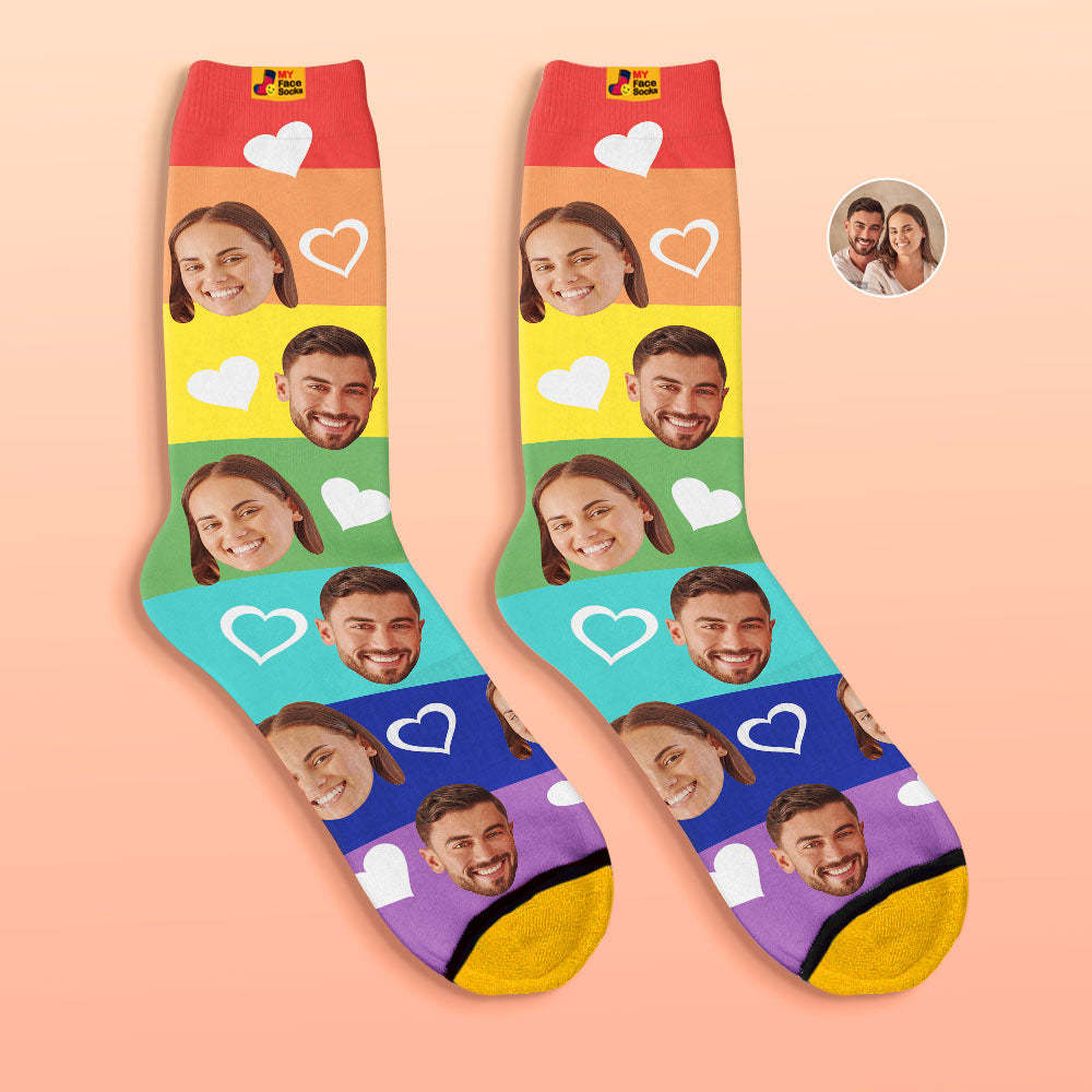 Custom 3D Digital Printed Socks Multi-Color Couple Face Socks - MyFaceSocksAu